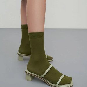 NEW Charles & Keith Strappy Trapeze Heel Mules - Sage Green
